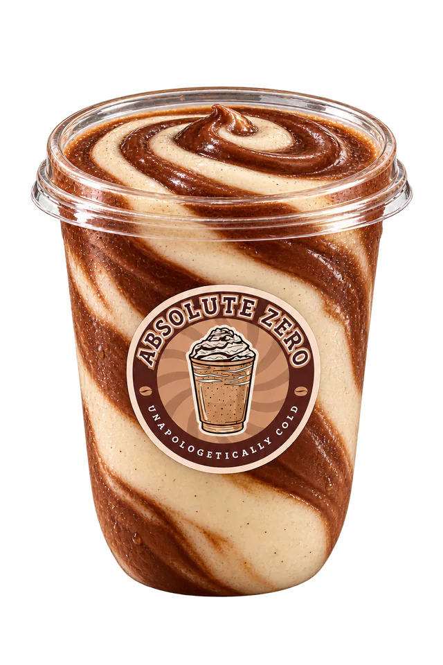 Open cup of chocolate and vanilla thick shake with two-tone swirls